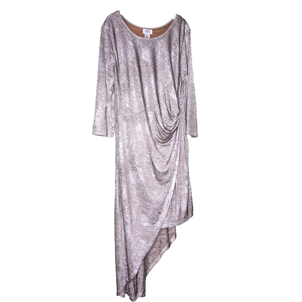 Monroe & Main Asymmetric Midi Dress XL Metallic 3/4 Sleeve Round Neck Stretch